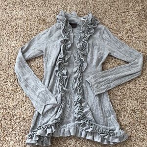 Anthropologie Gray Ruffle Cardigan Sweater